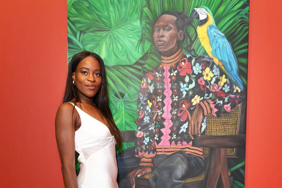 A photo of Aindrea Emelife at the “Know Who We Are” MOWAA exhibition, part of Christie’s x Elle Contemporary Art Party celebrating the 20/21 sale series at Christie's London on October 11, 2023, in London, England.