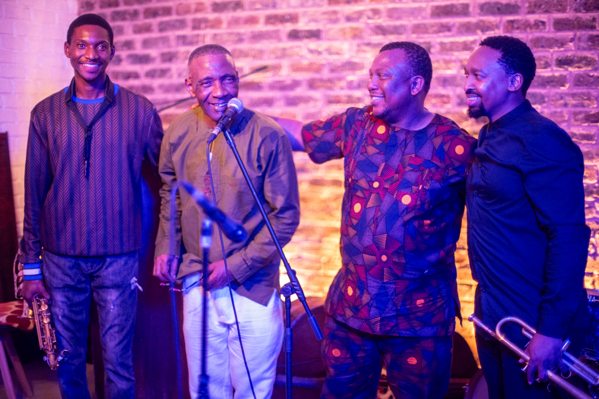 A photo of Herbie Tšoaeli and his band following their performance at the Afrikan Freedom Station.