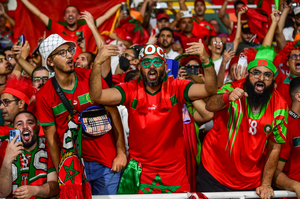 Morocco's supporters react ahead of the Africa Cup of Nations (CAN) 2024 round of 16 football match between Morocco and South Africa at the Stade Laurent Pokou in San Pedro on January 30, 2024.