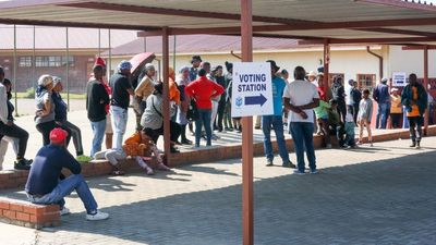 A photo of voters in a queue during the South Africa General Elections at Igugu Primary School on May 29, 2024 in Johannesburg, South Africa.