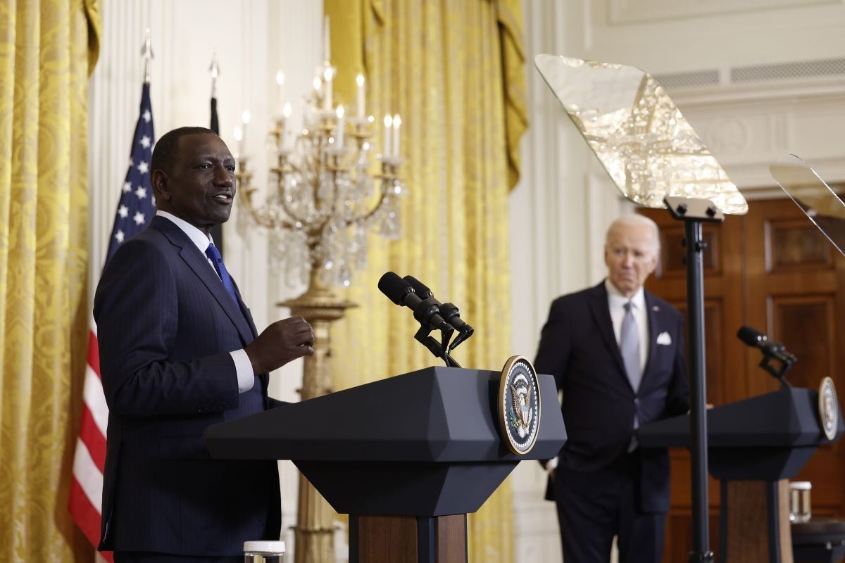 ​U.S. President Joe Biden and Kenyan President William Ruto hold a joint press conference in the East Room at the White House on May 23, 2024 in Washington, DC.